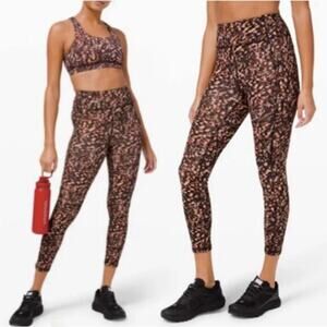 LULULEMON Invigorate Back Tan Print High Rise Cropped Ankle Workout Leggings 2